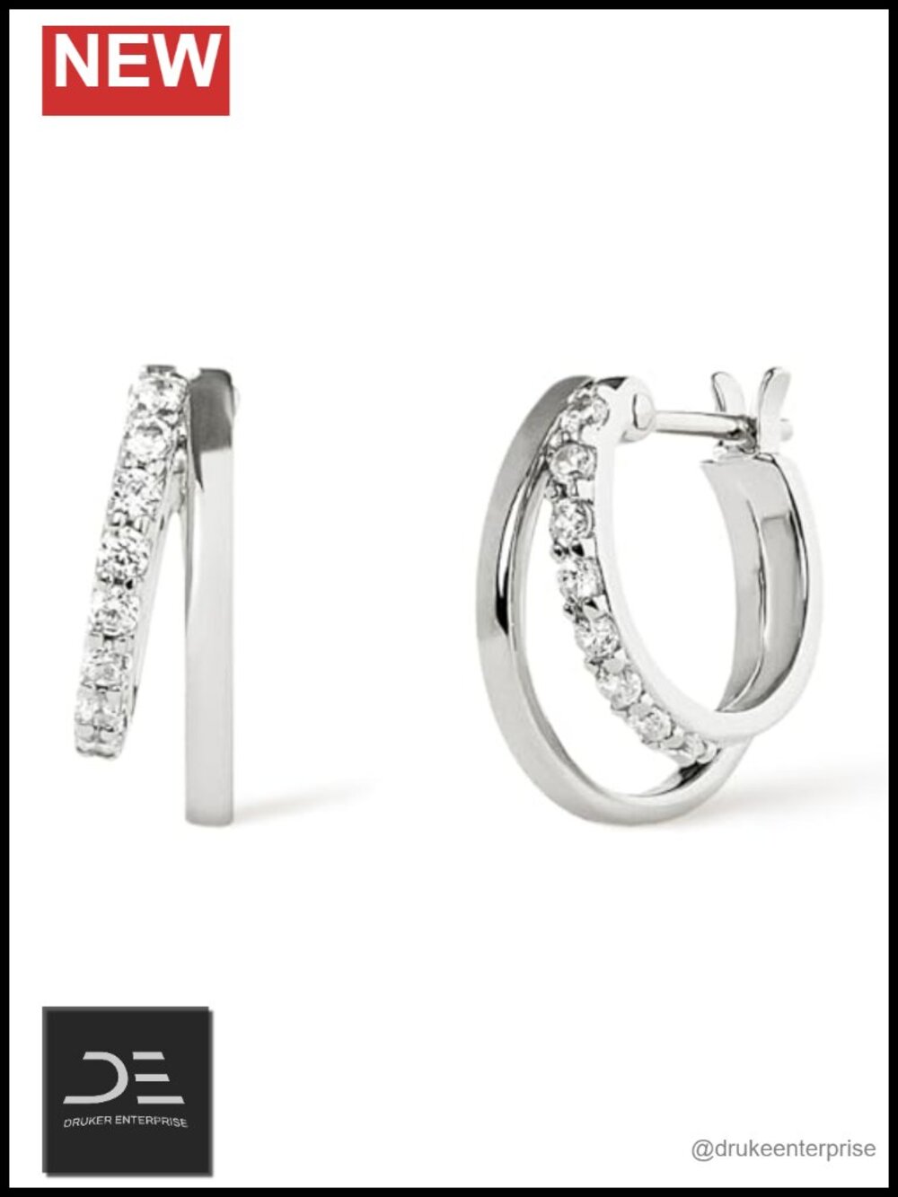 Double Hoop Earrings for Women - 14K Gold Plated & Rhodium Plated -